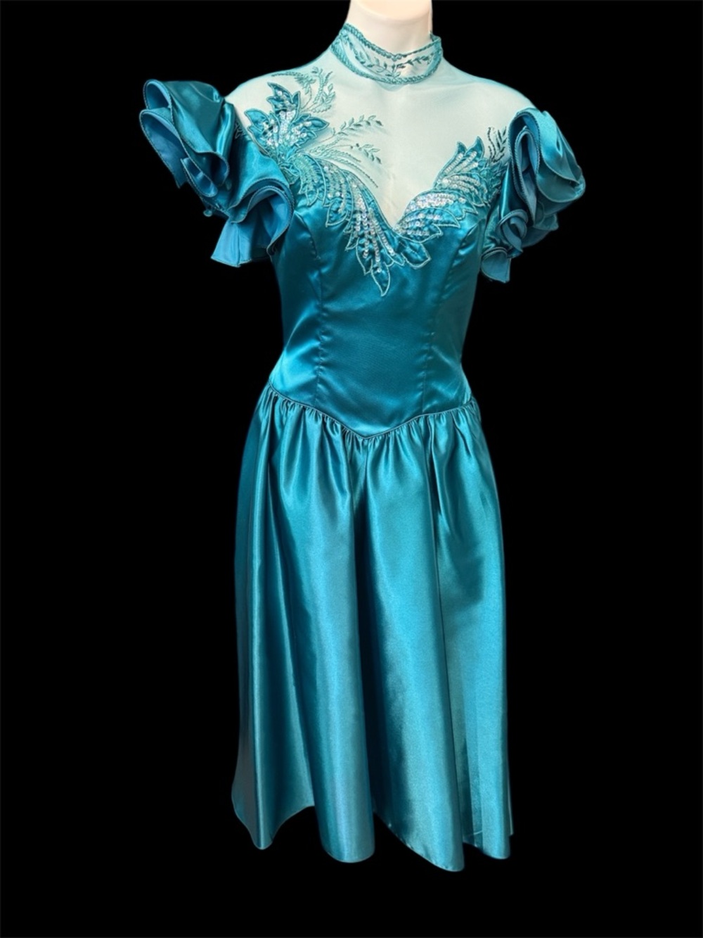 Eve of Milady Teal  Ruffle Satin Dress